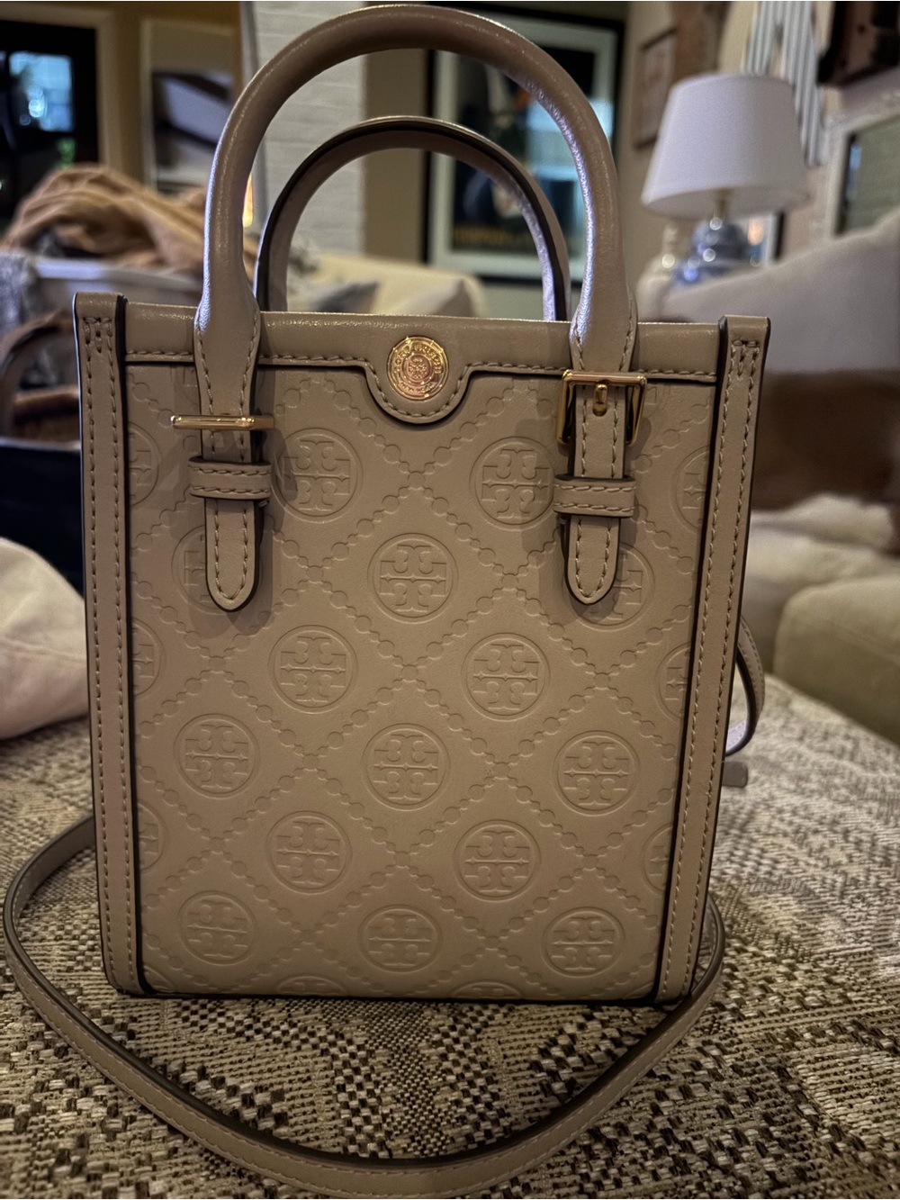 Tory Burch Taupe Embossed Mini Tote Crossbody